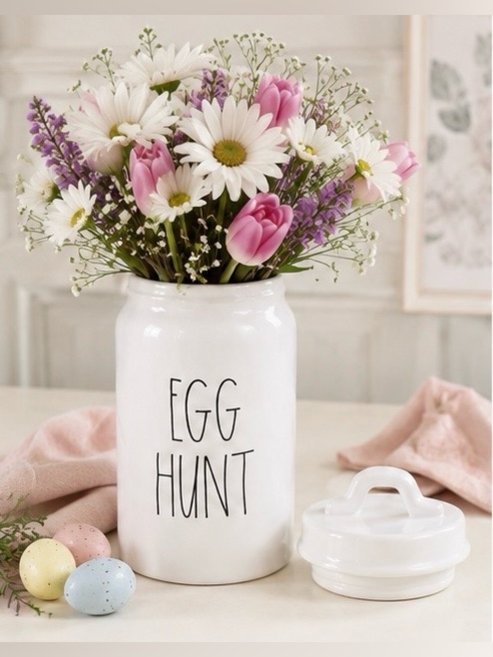 Rae Dunn EGG HUNT Easter Canister Ceramic Cookie Jar Farmhouse Spring Kitchen - Picture 1 of 6